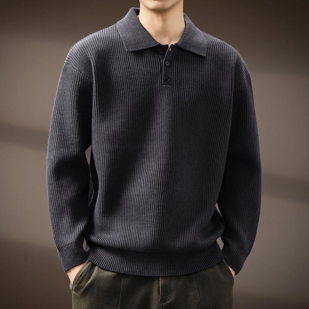 Men's Winter Heavyweight Henley Collar Retro Knit Sweater