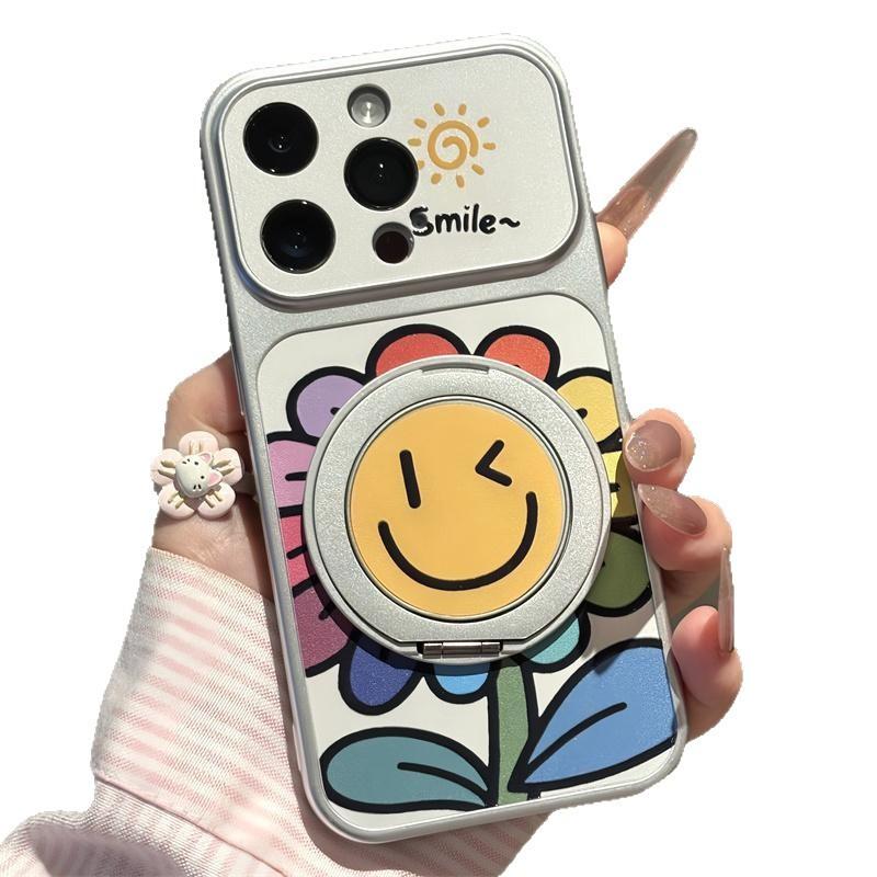 ins Sunflower smiley face rotating bracket is suitable for Apple 17Promax large window mobile phone case IP16/15 New 14