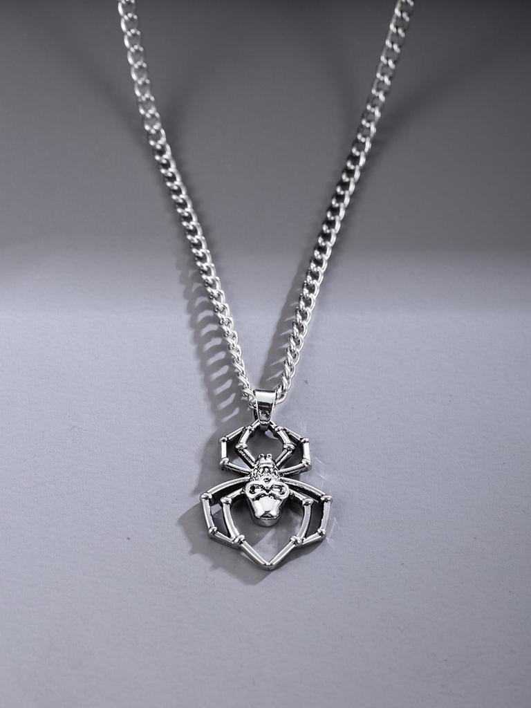 1pc Vintage Punk Style Red Gemstone Spider Pendant Metal Necklace For Men, Suitable For Parties And Daily Life