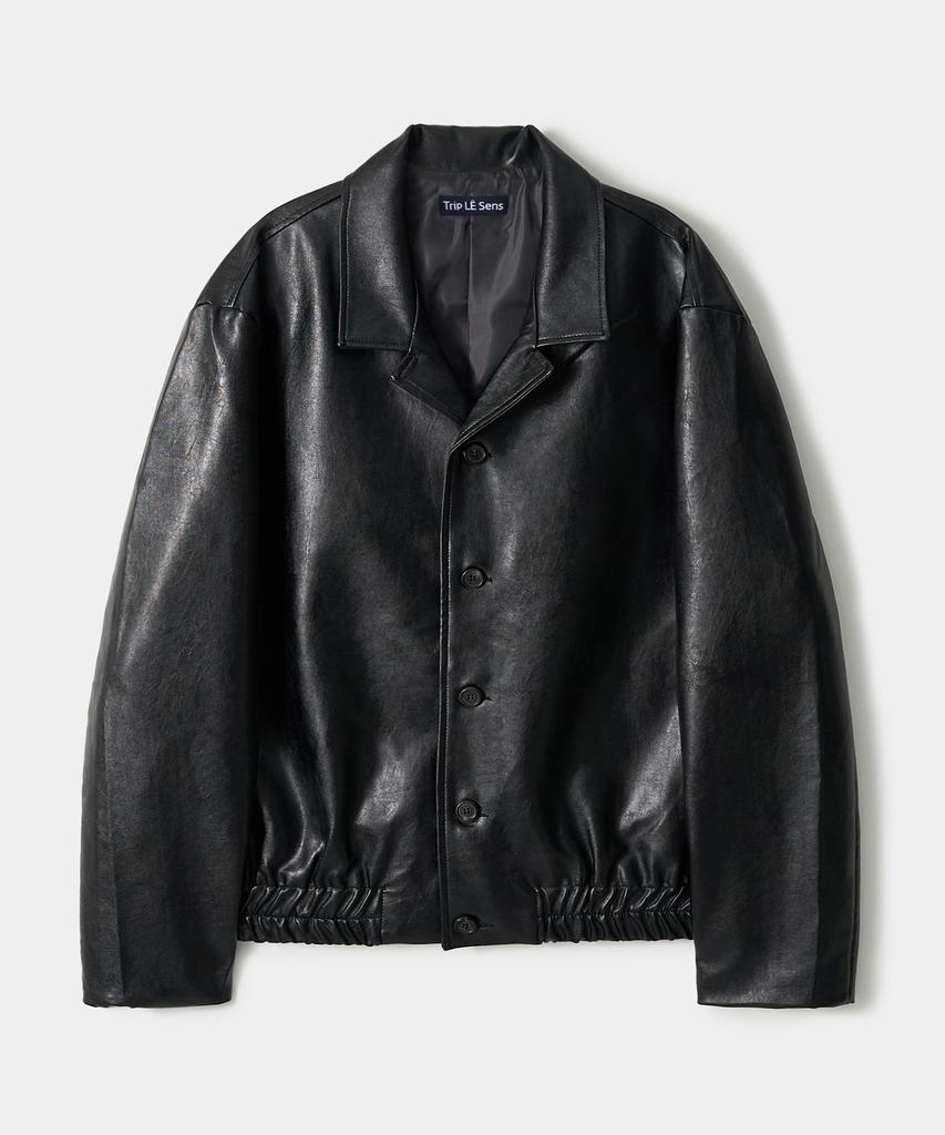 Trip Le Sens Open Collar Leather Blouson_Brown