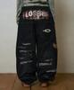 Lujeoseukeulleob Pantalon Large en Denim Endommagé Noir