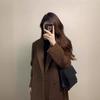 Women's Brown Wool Blend Single-Breasted Notch Lapel Trench Coat