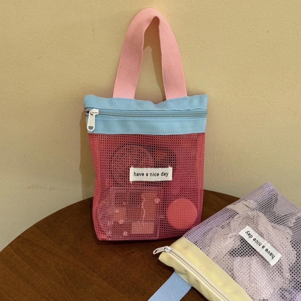 

Breathable Mesh Cosmetic Bag Makeup Bag Toiletry Storage Bag Simple Washing Handbag Outdoor Style 2