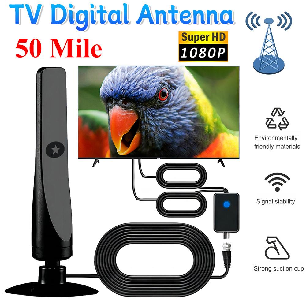 50 Miles Digital TV Antenna  with Signal Booster Indoor HDTV Amplified Signal Booster 4K HD 1080P 25DBI Plug Play for Outdoor