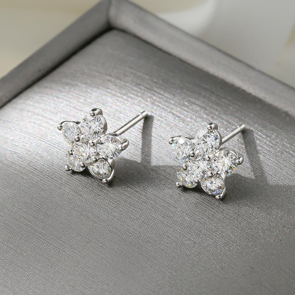 Moissanite 5 Petal Flower Earrings White Gold Stud Earring for Women 925 Sterling Silver Moissanite Diamond Earring Gift