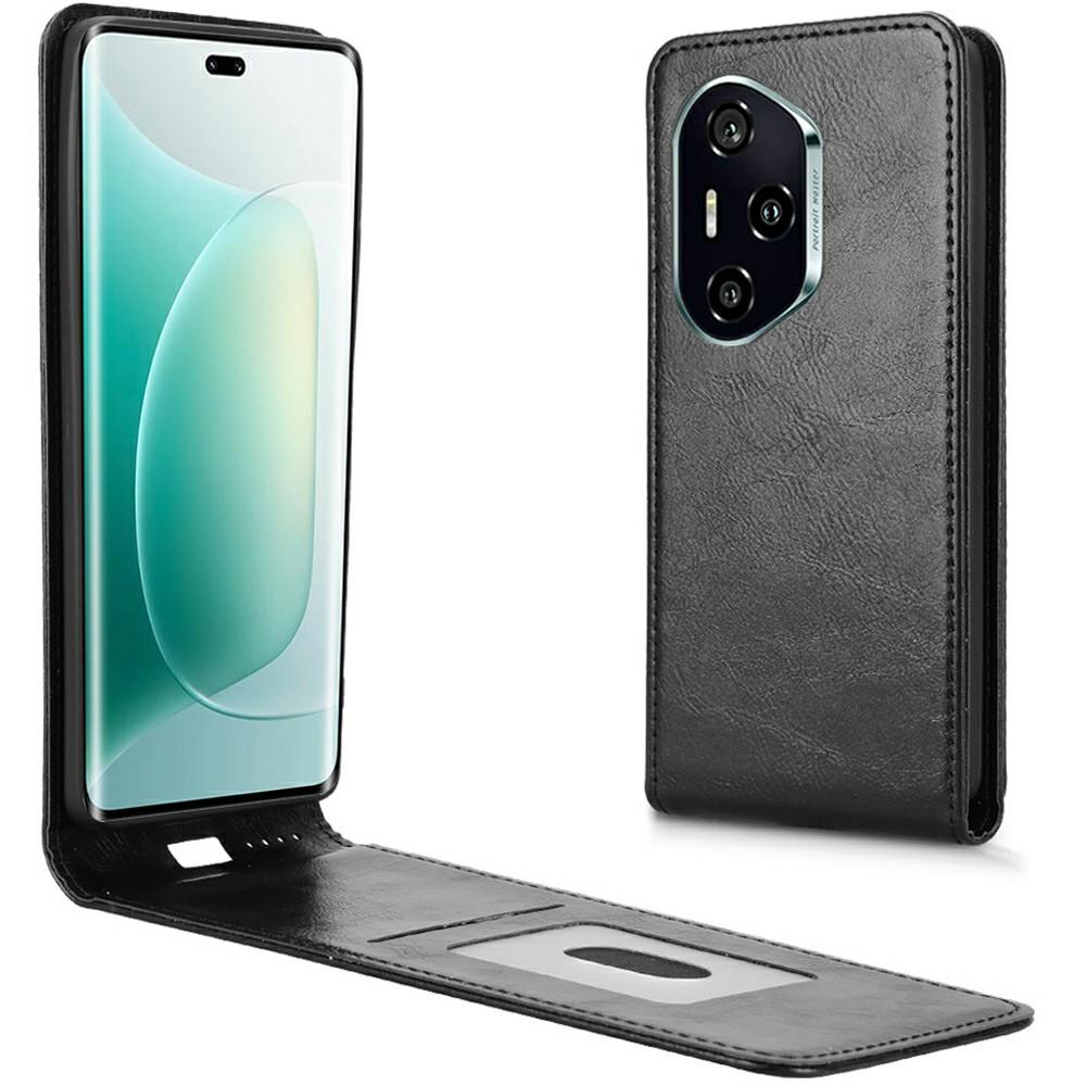 

For Honor 300 Pro Case with Card Slot Magnetic Vertical Flip Leather Phone Cover Black