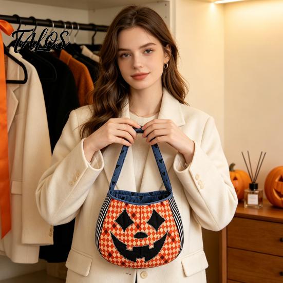 Kids Pumpkin Goodie Bags Halloween Trick‑or‑Treat Tote Bag, Ghost Face Candy Handbag, Party Favor Holders Reusable Bag for Costume Accessory