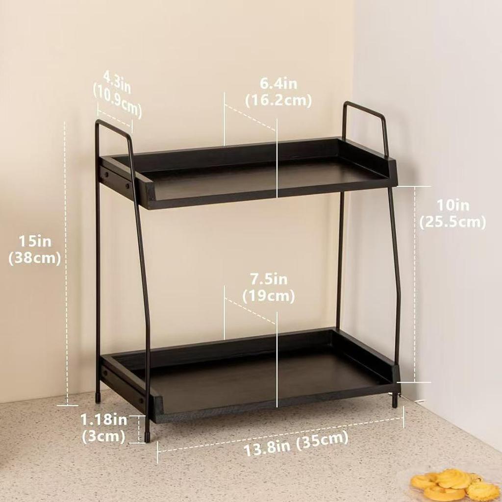 Wood and Iron Double-Layer Desktop Organizer and Spice Rack