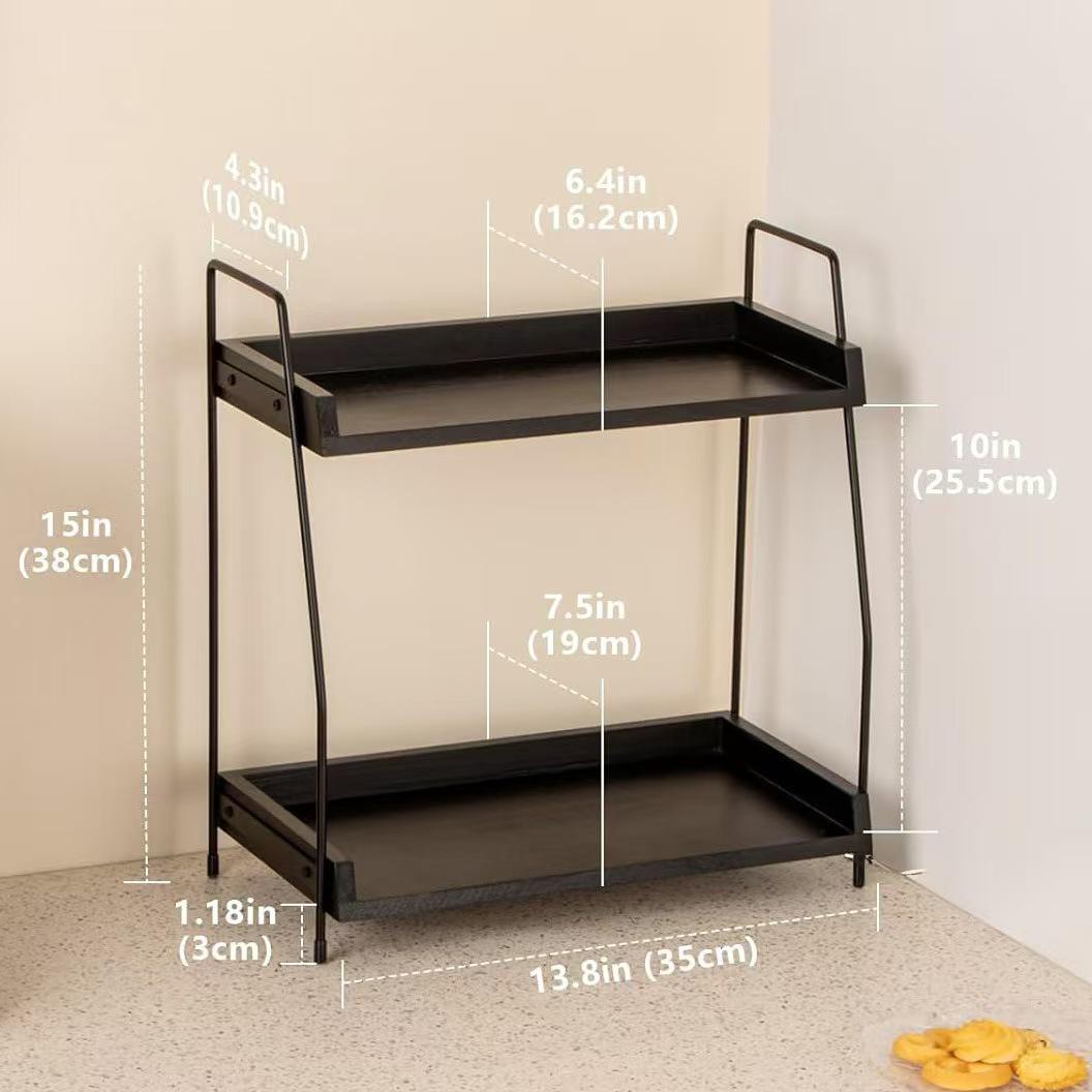 

Двухъярусный настольный органайзер и полка для специй из дерева и железа 35x38cm