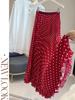 Korean-Japanese Red Polka Dot Chiffon Pleated High-Waist Slimming Long Skirt for Women