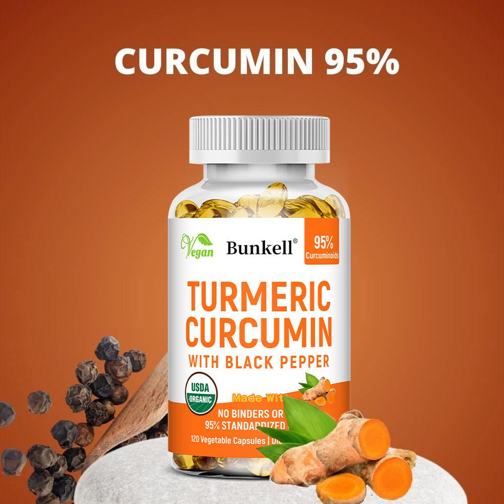 Kurkuma Curcumin Nahrungsergänzungsmittel, Mit Schwarzem Pfeffer, 120 Pflanzliche Kapseln Pro Flasche