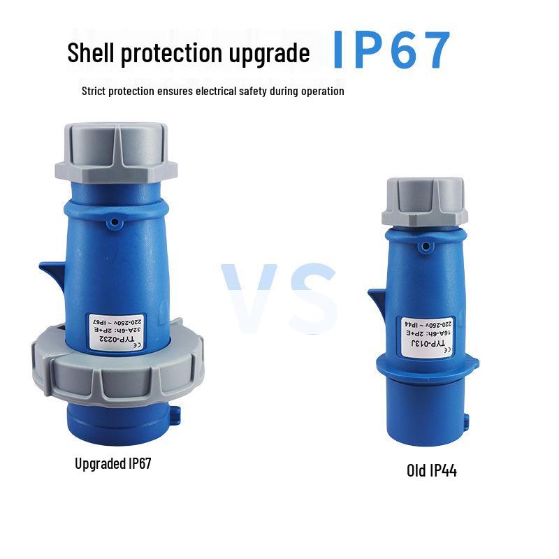 IP67 Waterproof 16A/32A Industrial Plug & Socket, European Standard, 3/4/5-core, Male & Female Connector