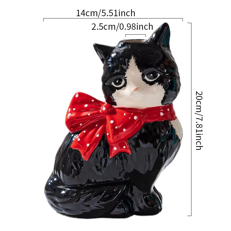 Cute Cat Ceramic Vase Art Flower Detector Creative Ornaments Light Luxury Ceramic Vase Hydroponic Flower Arrangement Accessories