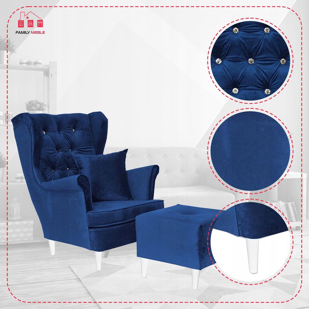 Gaja Wing Chair with Footrest Scandinavian Family Meble Velvet Velvet