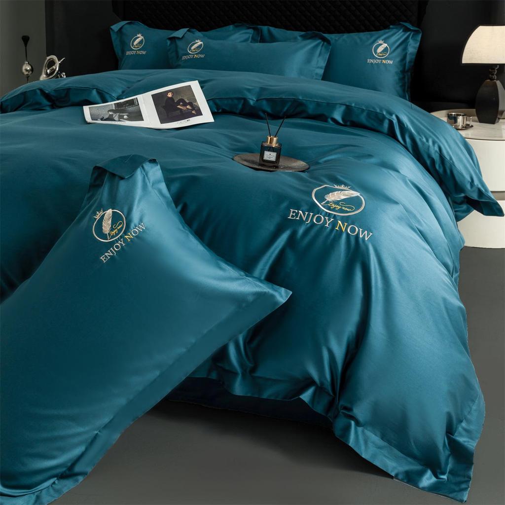 High-End 60s Long-Staple Cotton Embroidered Four-Piece Bedding Set with Duvet Cover & Bed Sheet