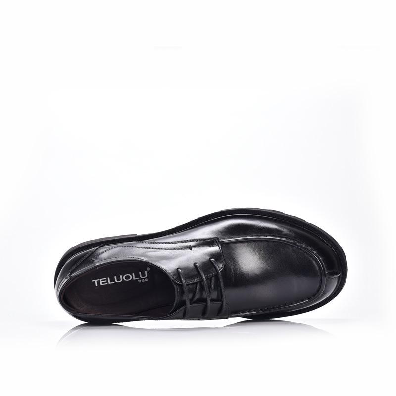 Men's British Style Genuine Leather Lace-up Round Toe Shoes - Casual & Business Formal with Thick Sole, Retro Design.