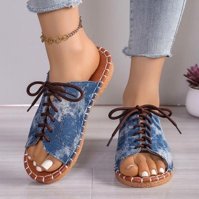 Fashion Plus Size 2025 Summer New Women’s Casual Slippers Outdoor Open Toe Lace Up Low Heel Slippers for Hot Sale Daily Rome Sandals