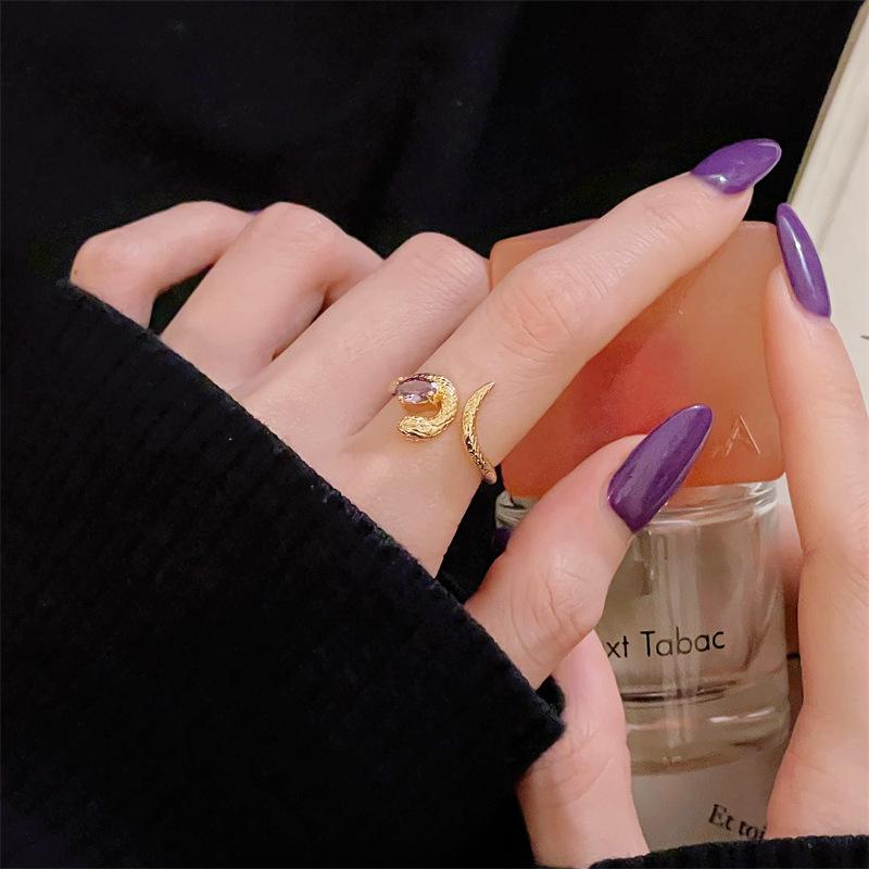 Year Of The Snake, Snake-Shaped Gold Open Ring, Personalized Retro Diamond-Set, Medium And Ancient Style, High-End Sense, Light Luxury, Niche