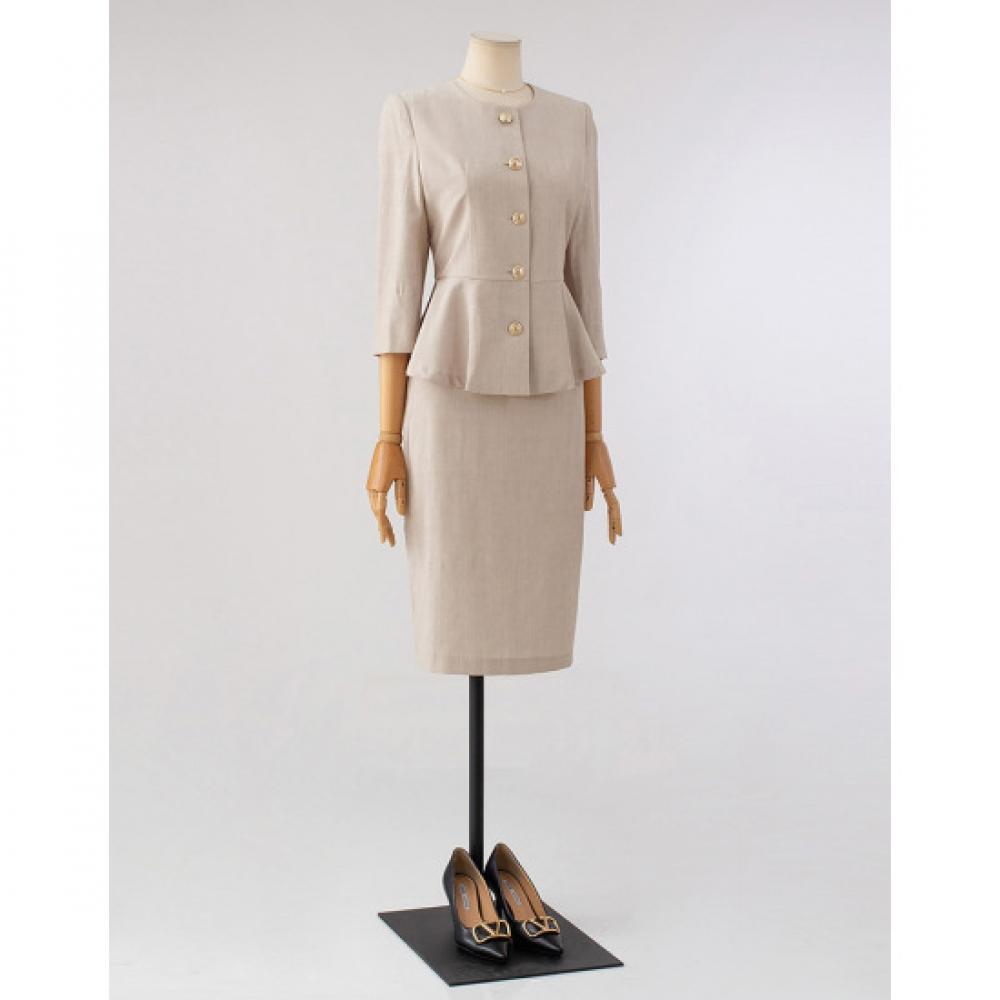 Win Women S Gold Button Fake Fur Peplum Jacket + Skirt Set