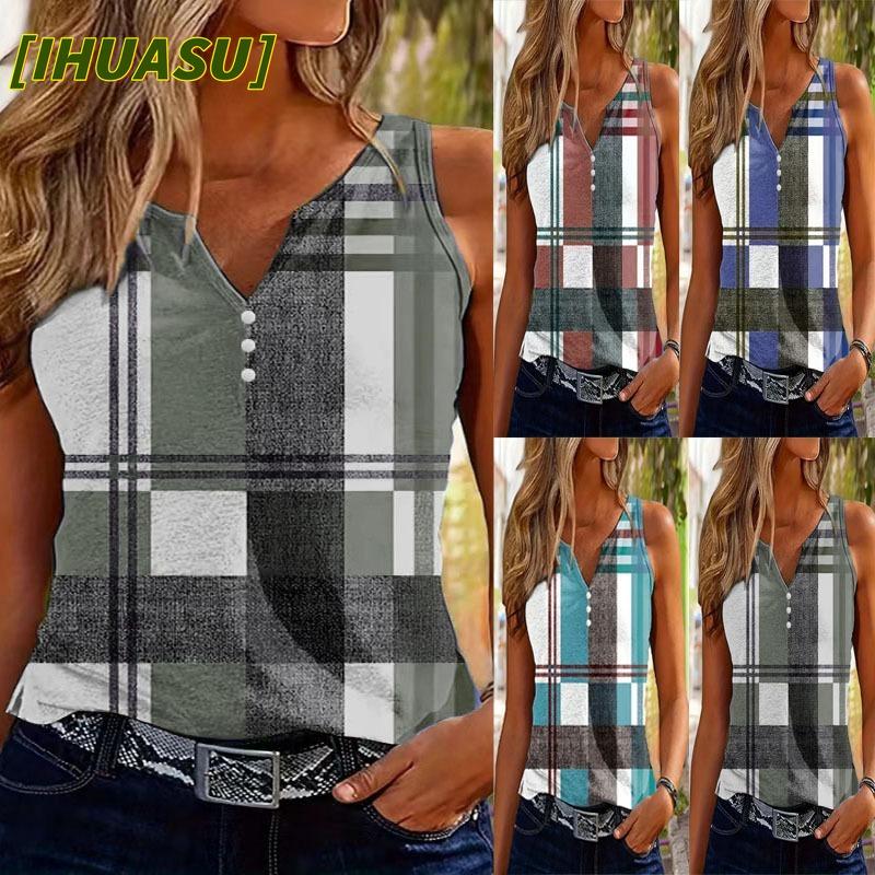 IHUASU Women's Fashion Casual Sleeveless V Neck Blouses & Shirts International Design