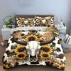 Cow Skull & Sunflower Pattern Bedding Duvet Cover Set Duvet Cover Pillowcases (1 * Duvet Cover 2 * Pillowcases, Without Duvet Insert)