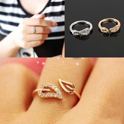 Anillo Abierto de Dos Hojas con Pedrería para Mujer Joyería para Amantes Regalo para Fiesta