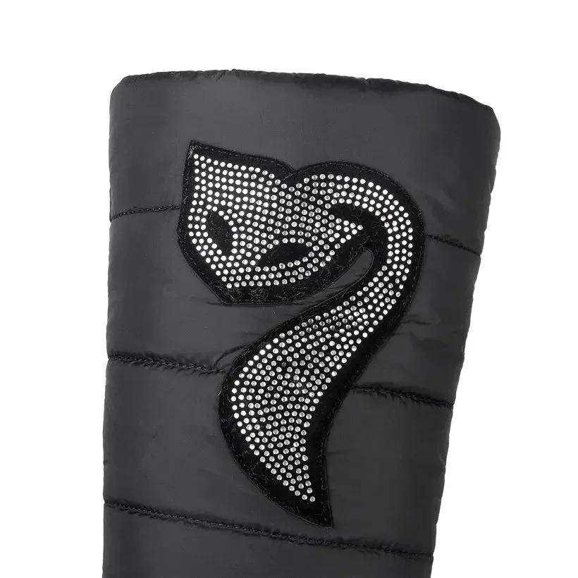 Winter Plush Women Mid-calf Snow Boots Waterproof Down High Wedge Platform Heels Round Toe Casual Lady Crystal Print Half Boots