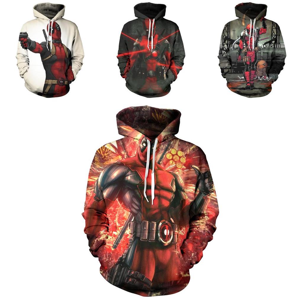 Herren Deadpool Sweatshirts Langarm Kapuzenmantel Pullover Hoodies Mit Superhelden-Design