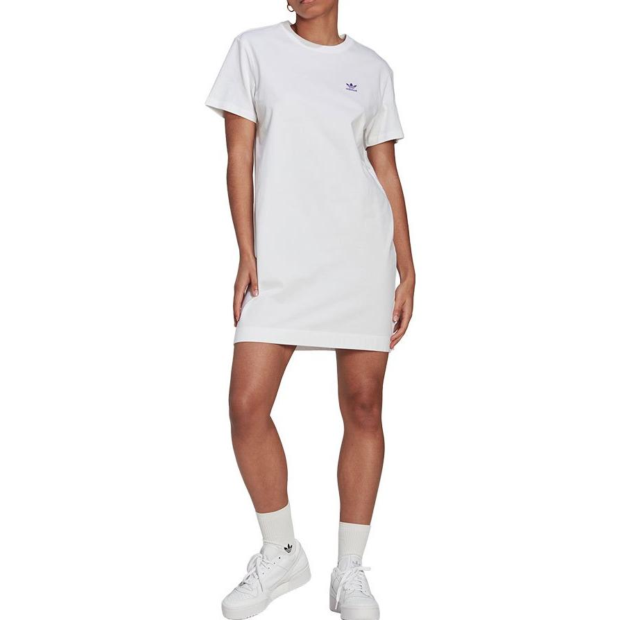 adidas Originals Short Sleeved Dresses Women's White Crew Neck Moderate HL6613