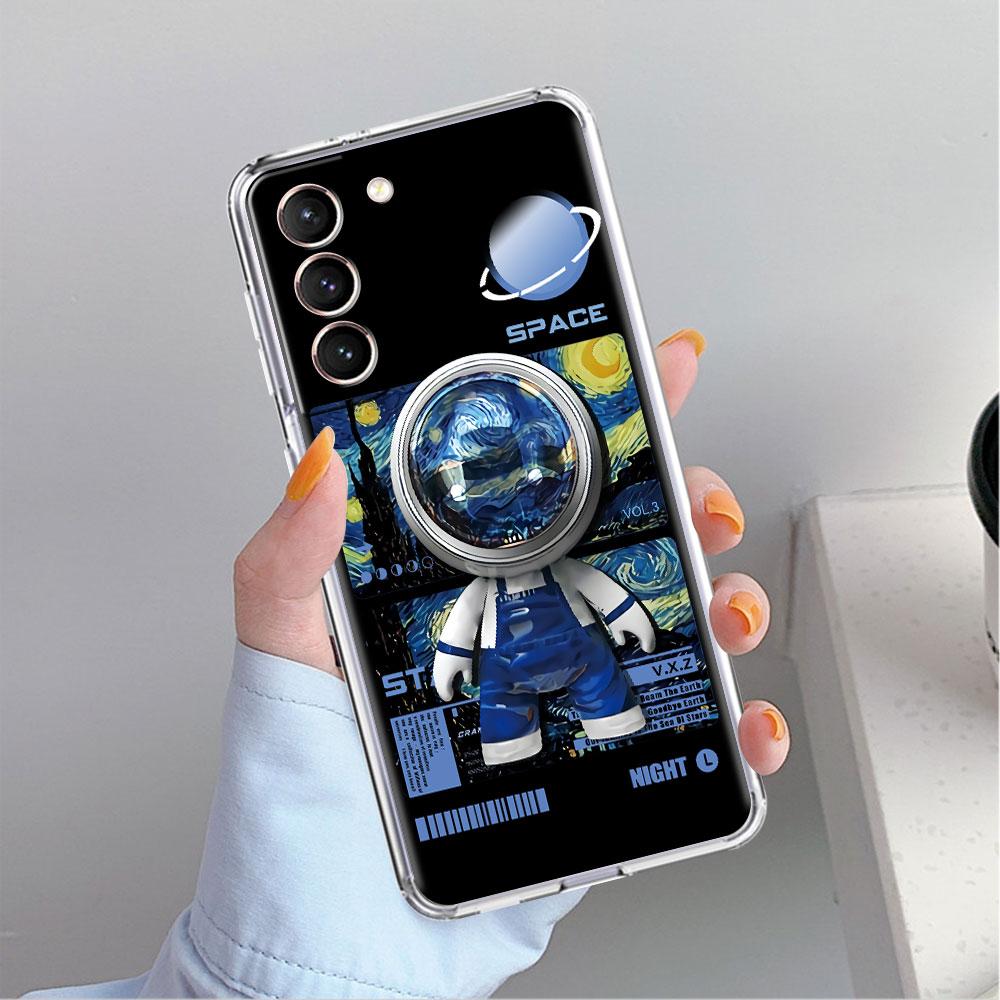 Niedliches Astronauten-Handgelenkband Transparente Hülle für Samsung Galaxy S22 S20 FE S21 S10 S9 Plus Note 20 Ultra 10 Lite Handyhülle