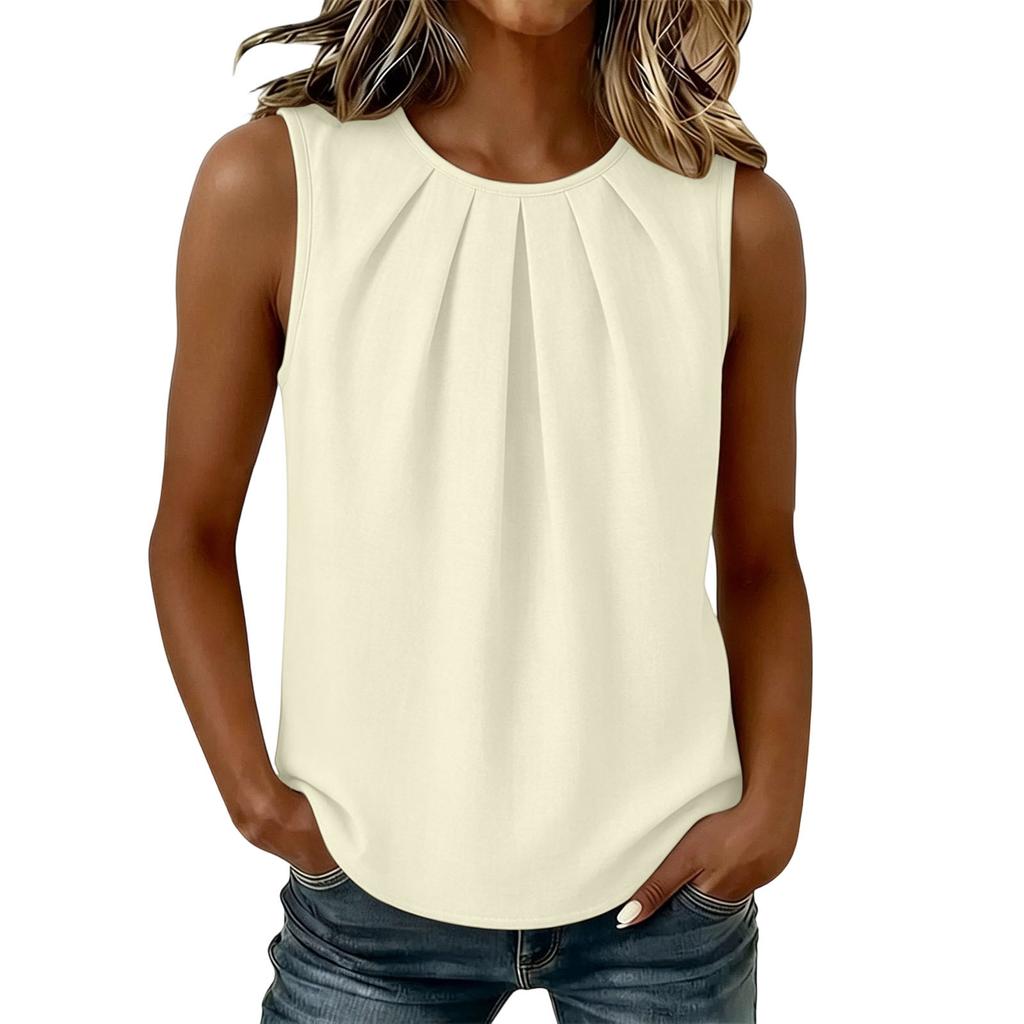 Women's Color Ruched Tank Top - Loose Fit Casual Sleeveless Blouse with Round Neck, Summer Basic Top
