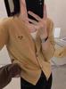 European V-Neck 100% Wool Knit Cardigan - Women's Autumn/Winter Embroidered Long Sleeve Sweater