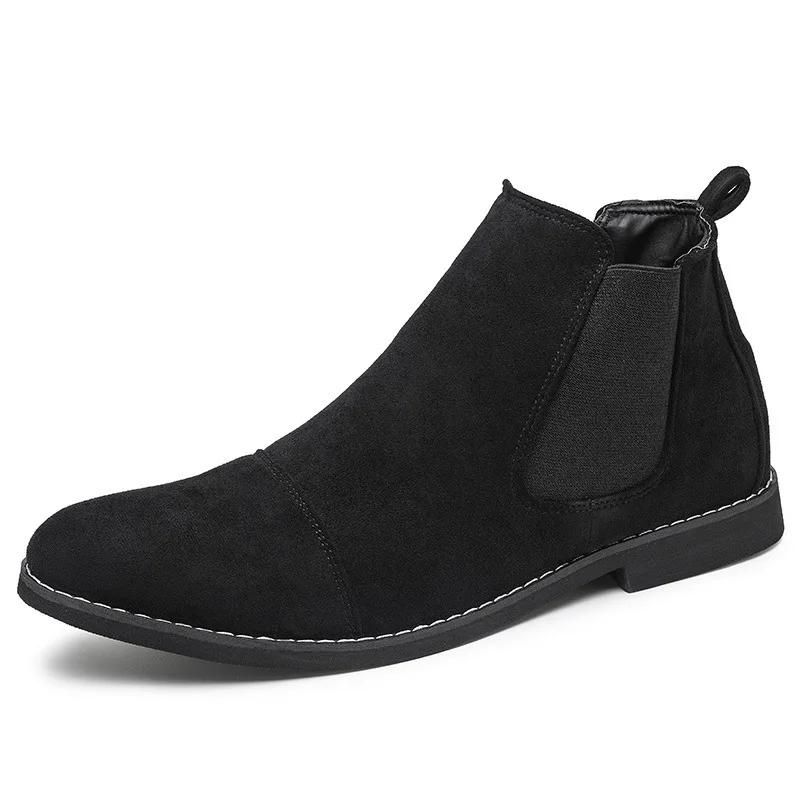 Bottes Chelsea Marron Homme Style Britannique Hautes en Cuir Daim pour Homme à Lacets Bout Pointu Bottines pour Homme Zapatos