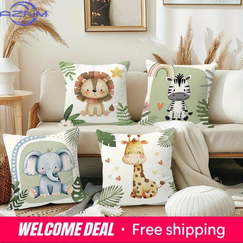 Cute Animal-Printed Pillowcases: Lion, Zebra, Elephant & Giraffe Designs! Sofa Cushion Cover Home Room Decoration