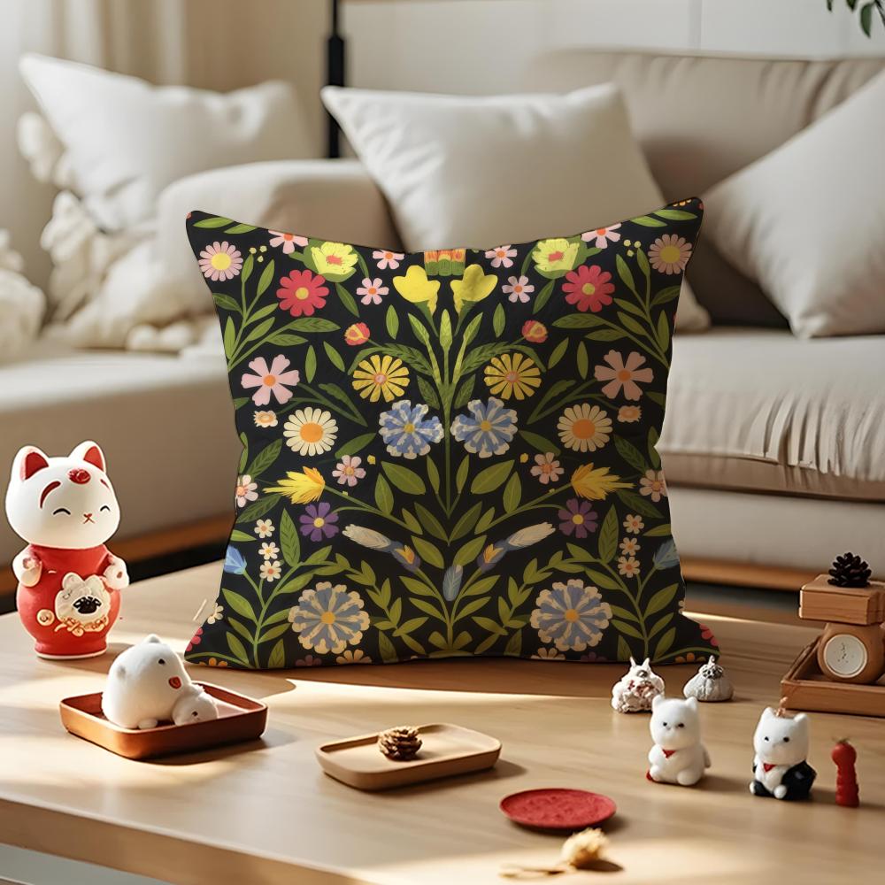 

Nordic Floral Folk Art Pillow Case Antidustmite Pillowcase Invisible Zipper Silky Short Plush Sofa Cushion Cover 30X30cm