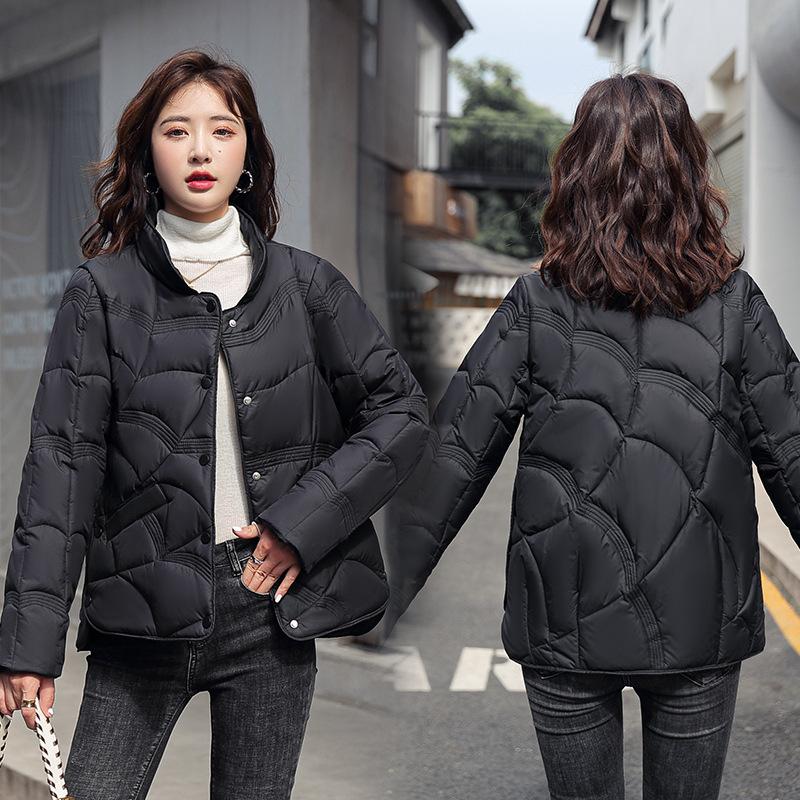 

New product Xiangyun embossed down cotton-padded women s short fashion stand-up collar light cotton-padded women s cotton-padded jacket M чёрный