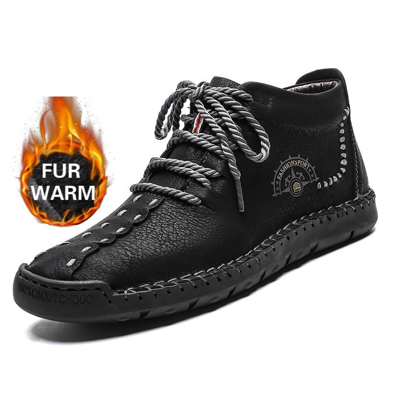 Podzim Zima Pánské Kožené Boty Plyšové Teplé Nepromokavé Sněhule Venkovní Motocyklové Boty Pánské Kotníkové Boty