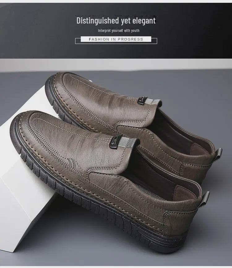 Men's Genuine Leather Casual Business Shoes - Versatile Cowhide with Soft Non-Slip Sole