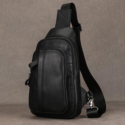 Real Leather Men's Chest Bag, Black Large Capacity Casual Diagonal Cross Bag, Cowhide Shoulder Bag, Popular Item
