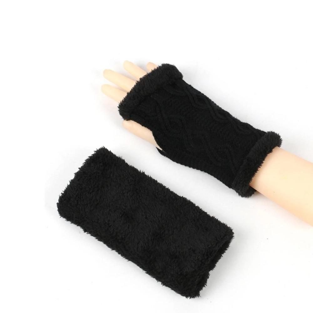 Women's Short Sleeve Winter Fluffy Gloves Soft Warm Half-Finger Knitted Elastic Sleeve Covers  for Cold Weather Fingerless Glove