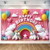 Zabanchi 3D Unicorn Rainbow Birthday Tapestry Pink Unicorn Wall Hanging Photo Backdrop 180x120cm Girl's Party Decoration