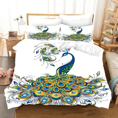 Ensemble de literie à plumes de paon Ensemble de housse de couette paon Simple Double King Pour adultes Femmes Housse de couette en microfibre Décor de chambre à coucher