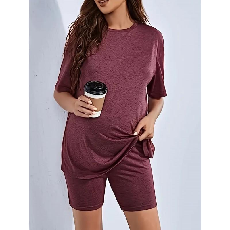 Womens Casual Solid Short Sleeve Shorts Maternity Set Cotton Loungewear Pregnancy