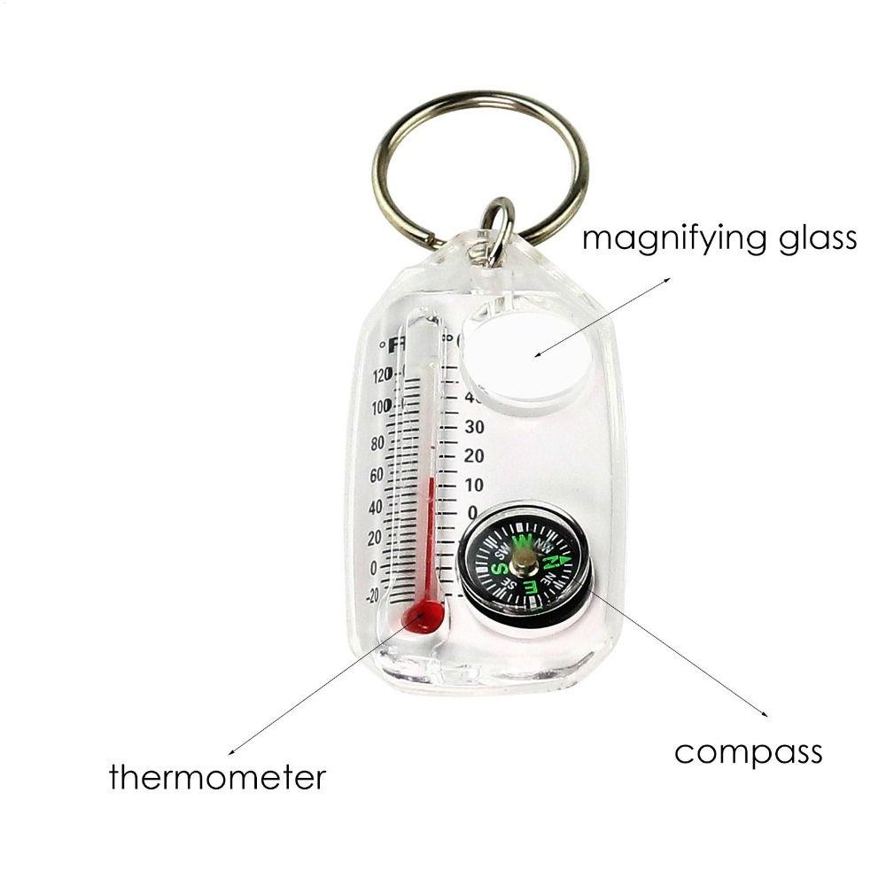 Portable 3-in-1 Function Mini Compass Keychain Compact Durable Thermometers Fluorescent Mountaineering Tool Expedition Outdoor