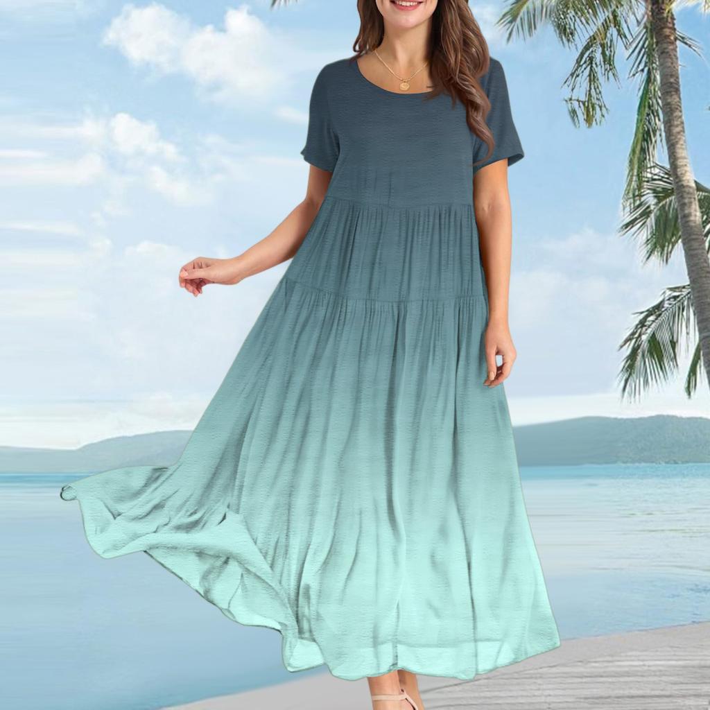 Women's Fashion Casual Loose Gradient Printed Short Sleeve Dress