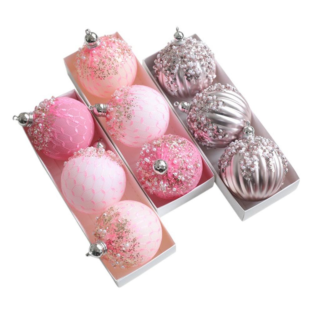 Classic Ornament Shape Matte Christmas Balls Pink Sequin Ornaments