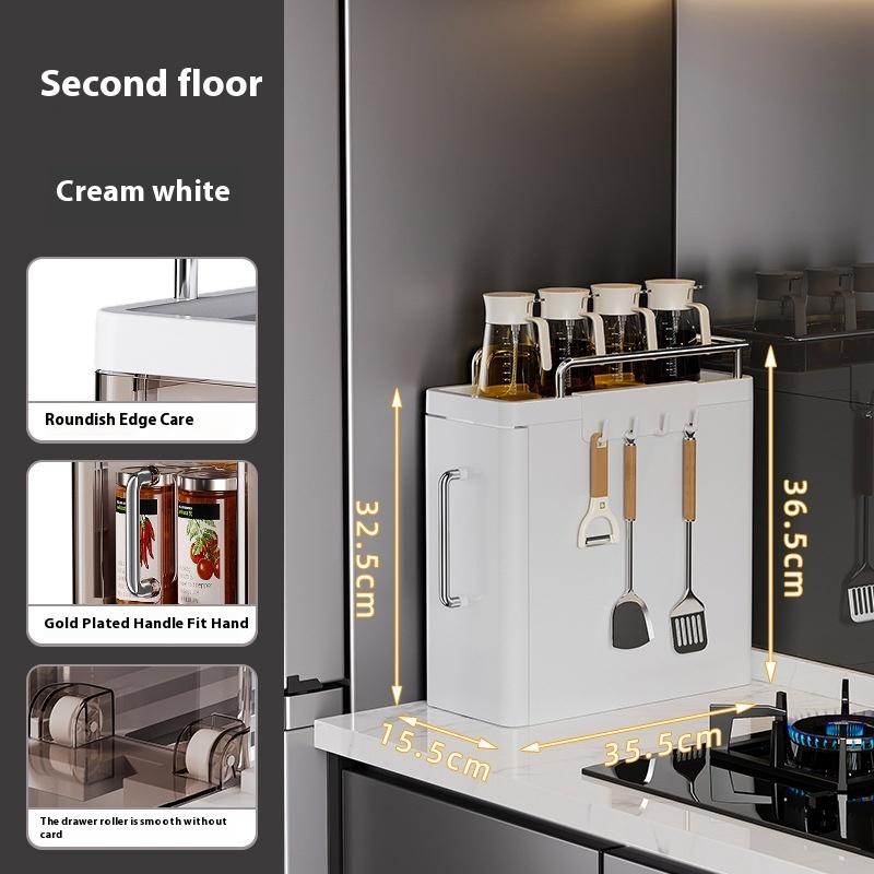 Pull-Out Kitchen Storage Rack Narrow Countertop Spice Organizer Multi-Functional Household Oil Salt Sauce and Vinegar Storage