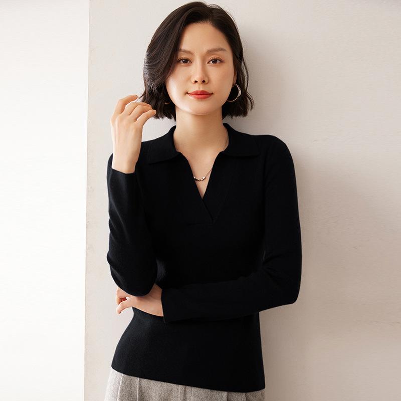 Women's Loose Cashmere Polo Neck Sweater - Autumn/Winter Long Sleeve Knit Pullover