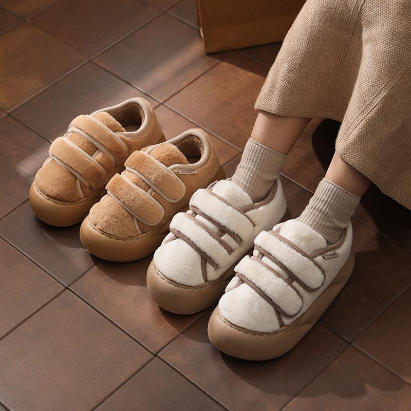 Thick-bottomed cotton slippers are fashionable and versatile Velcro Korean version of autumn and winter new non-slip and warm fluffy