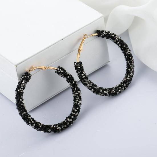 Fashion Women Circle Shape Rhinestone Inlaid Statement Hoop Earrings Jewelry